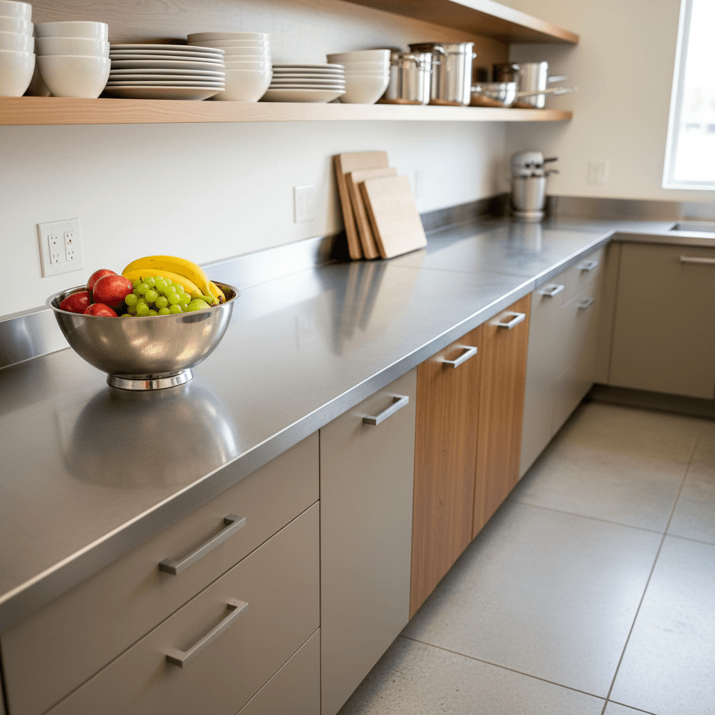 Shared kitchen with stainless steel appliances and organized countertops