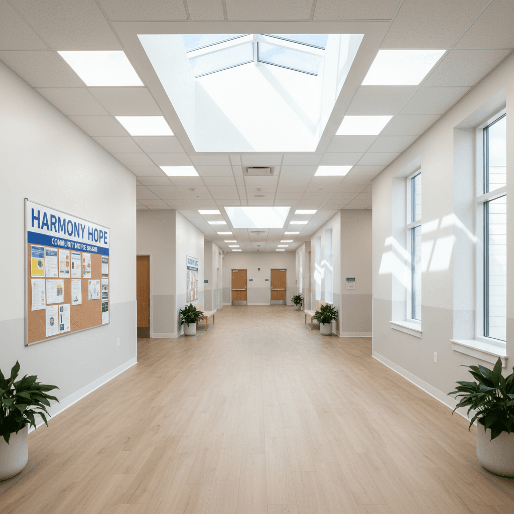 Clean, well-lit common hallway